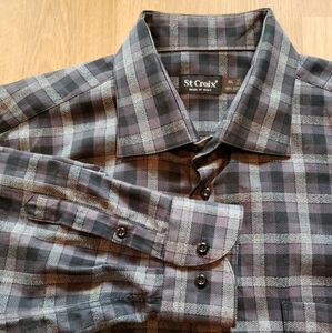 St. Croix Men’s XL Plaid Shirt Grey Black Purple Long Sleeve Button Down Italy